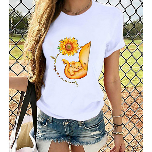 

Women's T-shirt Graphic Tops - Print Round Neck Basic Daily Spring Summer White XS S M L XL 2XL 3XL 4XL