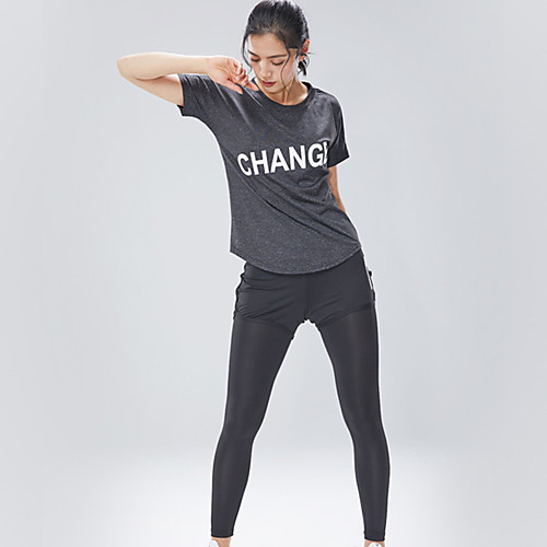 

Women's 2pcs Tracksuit Yoga Suit Fashion Black Light Green Pink Elastane Yoga Running Fitness Tee / T-shirt Leggings Short Sleeve Sport Activewear Breathable Quick Dry Tummy Control Butt Lift High