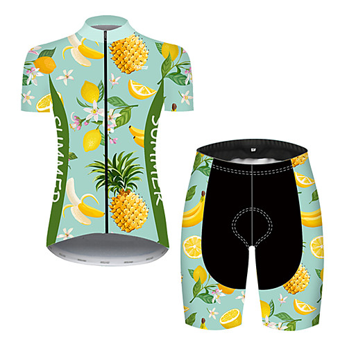 

21Grams Women's Short Sleeve Cycling Jersey with Shorts Nylon Polyester Black / Green Fruit Pineapple Lemon Bike Clothing Suit Breathable 3D Pad Quick Dry Ultraviolet Resistant Reflective Strips