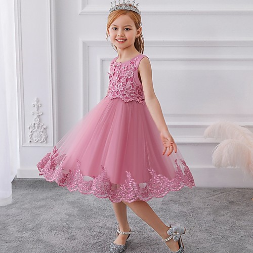 

Ball Gown Knee Length Wedding / Party Flower Girl Dresses - Tulle Sleeveless Jewel Neck with Bow(s) / Appliques