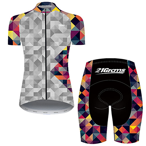 

21Grams Women's Short Sleeve Cycling Jersey with Shorts Nylon Black / Red Plaid Checkered Gradient 3D Bike Quick Dry Breathable Sports Plaid Checkered Mountain Bike MTB Road Bike Cycling Clothing