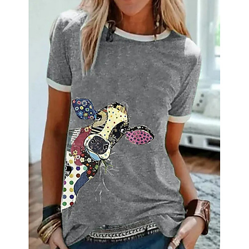 

Women's Tops Cartoon T-shirt Round Neck Daily Summer Khaki Green Gray S M L XL 2XL 3XL