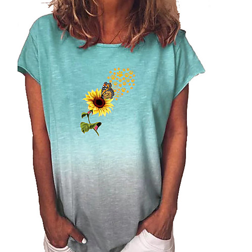 

Women's T-shirt Floral Color Gradient Tops Round Neck Loose Daily Summer Blue Purple Yellow S M XL 2XL 3XL 4XL 5XL