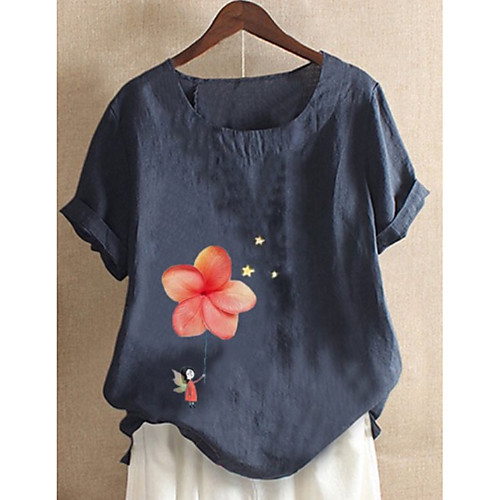 

Women's T-shirt Graphic Tops Round Neck Daily Summer Blue Red Yellow M L XL 2XL 3XL 4XL 5XL