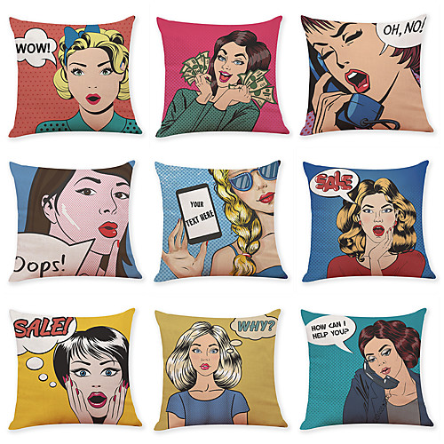 

9 pcs Linen Pillow Cover Pop Art Surprise Woman Linen Pillow Case Car Pillow Cushion Sofa Pillow Pillow Office Nap Pillow Pillow