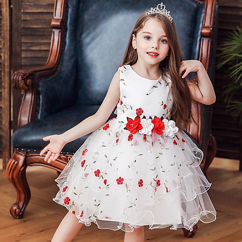 

Princess / Ball Gown Knee Length Wedding / Party Flower Girl Dresses - Satin / Tulle Sleeveless Jewel Neck with Bow(s) / Flower