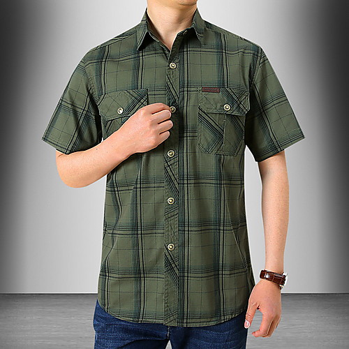 

Men's Plaid Print Shirt Daily Army Green / Khaki / Navy Blue