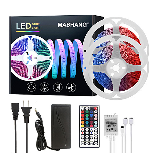 

MASHANG LED Strip Lights 32.8ft 10M RGB Tiktok Lights 300LEDs SMD 5050 with 44 Keys IR Remote Controller and 100-240V Adapter for Home Bedroom Kitchen TV Back Lights DIY Deco