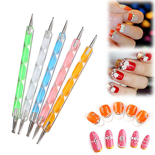 

5Pcs/Pack Professional Nail Art Tool 2 ways Swirl Marbleizing Steel Dotting Pen