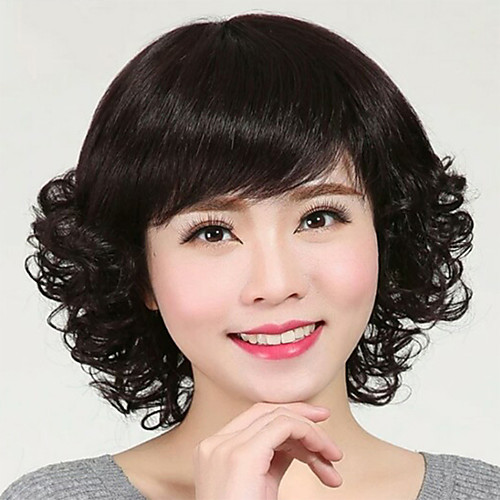 

Synthetic Wig Curly With Bangs Wig Short Natural Black Synthetic Hair 12 inch Women's Simple Life Women Black