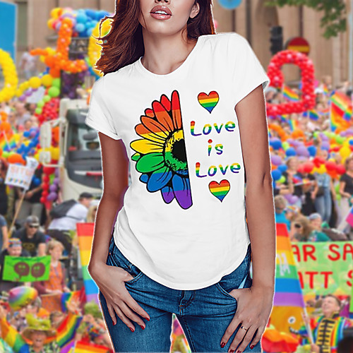 

Women's Rainbow Graphic Pride Day Print T-shirt Basic White