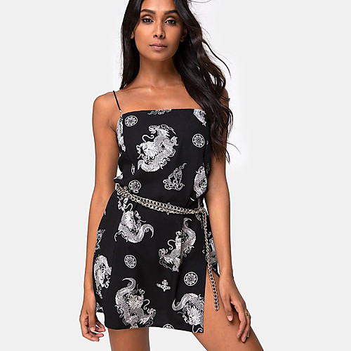 

Women's Strap Dress Short Mini Dress - Sleeveless Print Summer Sexy 2020 Black S M L