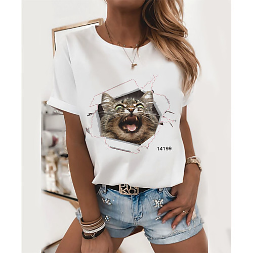 

Women's Tops Graphic T-shirt - Print Round Neck Basic Daily Spring Summer White XS S M L XL 2XL 3XL 4XL