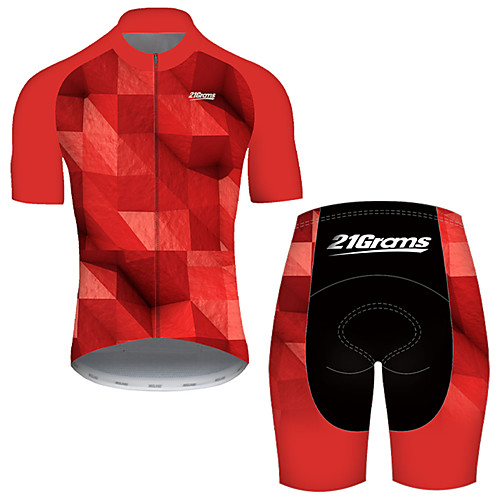 

21Grams Men's Short Sleeve Cycling Jersey with Shorts Nylon Polyester Black / Red Plaid Checkered 3D Gradient Bike Clothing Suit Breathable 3D Pad Quick Dry Ultraviolet Resistant Reflective Strips