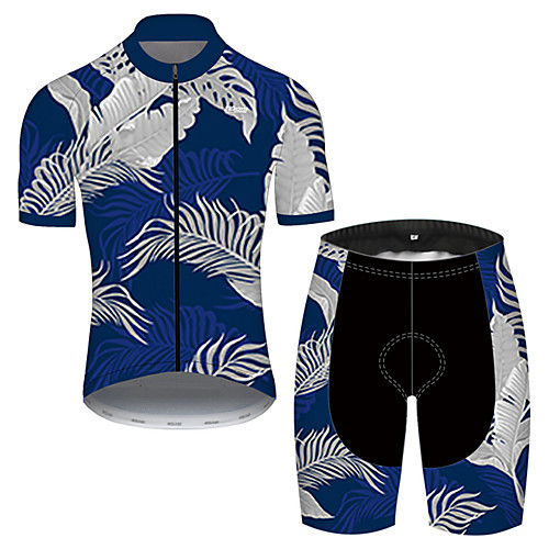 

21Grams Men's Short Sleeve Cycling Jersey with Shorts Nylon Polyester SilverBlue Leaf Floral Botanical Bike Clothing Suit Breathable 3D Pad Quick Dry Ultraviolet Resistant Reflective Strips Sports