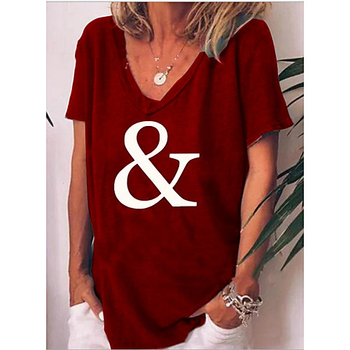 

Women's T shirt Floral Flower V Neck Tops Cotton Basic Top Black Blue Wine