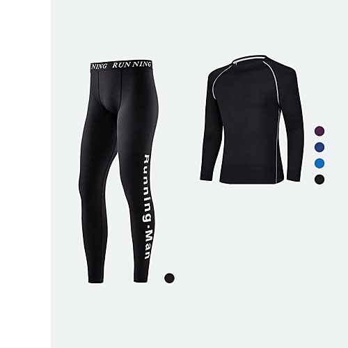 

Men's Elastane Tracksuit Activewear Set Workout Outfits 2pcs Round Running Active Training Fitness Lightweight Breathable Quick Dry Sportswear Athletic Clothing Set Long Sleeve Activewear Stretchy