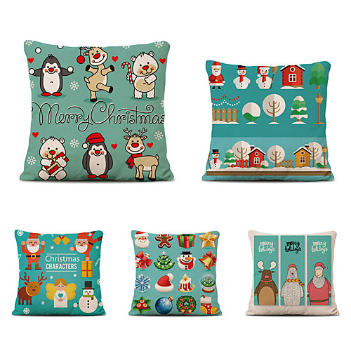 

Set of 5 Linen Cotton Pillow Cover Holiday Christmas Modern Christmas Throw Pillow