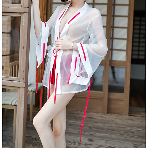 

Women's Lace Cut Out Mesh Robes Suits Nightwear Jacquard Solid Colored White One-Size