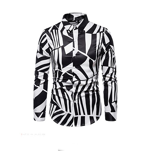 

Men's Shirt Geometric Print Long Sleeve Daily Tops Sexy Streetwear Black