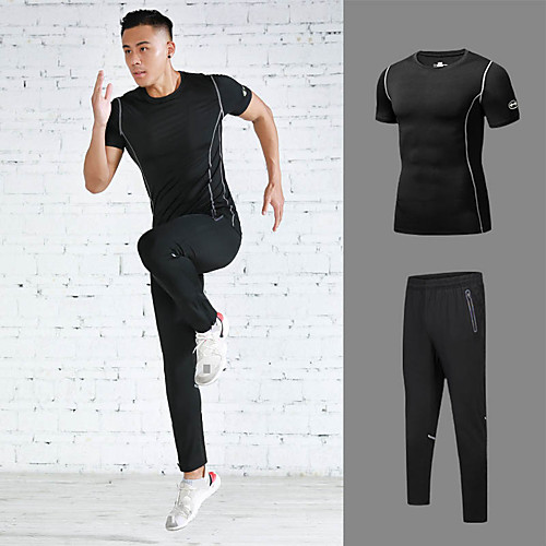 

Men's Pocket Drawstring Tracksuit Activewear Set Workout Outfits 2pcs Running Active Training Jogging Reflective Breathable Quick Dry Sportswear Athletic Clothing Set Short Sleeve Activewear Stretchy