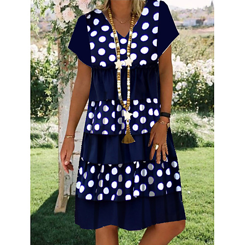 

Women's A-Line Dress Knee Length Dress - Short Sleeves Polka Dot Print Summer Casual Daily 2020 Navy Blue M L XL XXL XXXL