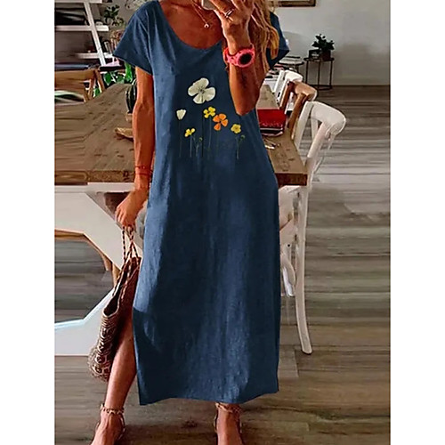 

Women's A-Line Dress Midi Dress - Short Sleeves Floral Summer Casual 2020 Blue Green Navy Blue S M L XL XXL XXXL