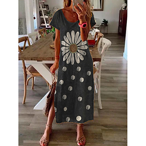 

Women's Shift Dress Midi Dress - Short Sleeves Floral Print Summer Casual Daily 2020 Dark Gray M L XL XXL XXXL