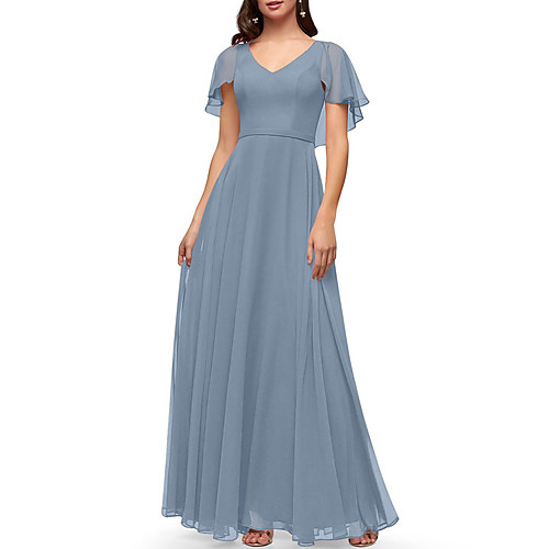 

A-Line V Neck Floor Length Chiffon Bridesmaid Dress with Pleats
