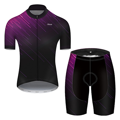 

21Grams Men's Short Sleeve Cycling Jersey with Shorts Nylon Polyester Violet Stripes Gradient Geometic Bike Clothing Suit Breathable 3D Pad Quick Dry Ultraviolet Resistant Reflective Strips Sports