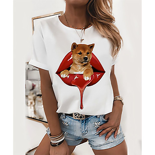 

Women's Tops Graphic T-shirt - Print Round Neck Basic Daily Spring Summer White XS S M L XL 2XL 3XL 4XL