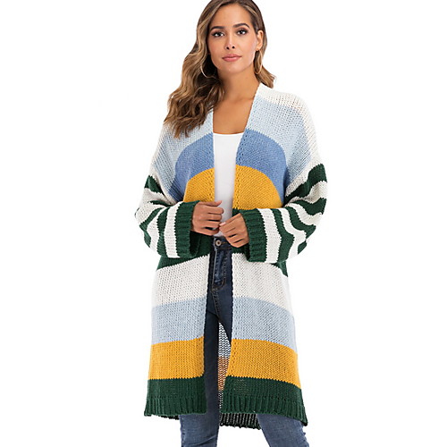 

Women's Color Block Long Sleeve Cardigan Sweater Jumper, V Neck Yellow S / M / L