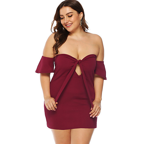 

Women's Sheath Dress Short Mini Dress - Short Sleeves Solid Color Summer Sexy 2020 Wine Black XL XXL XXXL