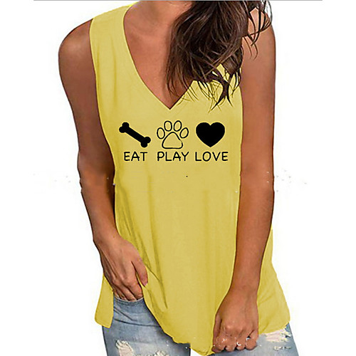 

Women's Tank Top Letter Tops V Neck Loose Daily Summer Wine White Blue Yellow Blushing Pink S M L XL 2XL