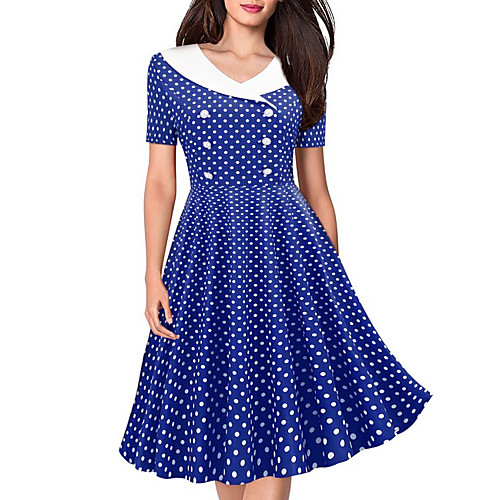 

Women's A-Line Dress Knee Length Dress - Short Sleeves Polka Dot Summer Work Vintage 2020 Blue Red Fuchsia Light Blue S M L XL XXL