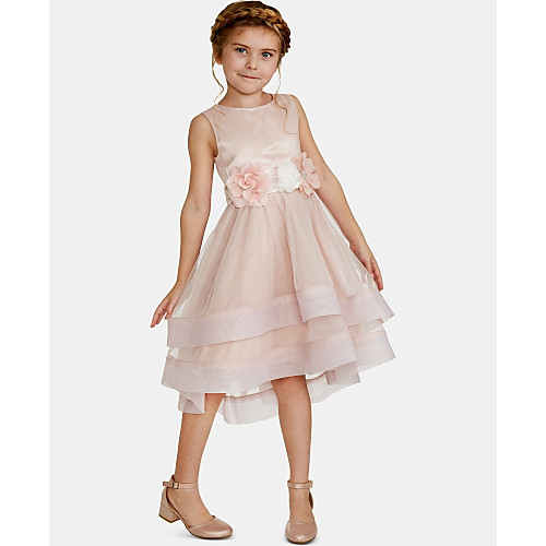 

A-Line Knee Length Wedding / Party Flower Girl Dresses - Satin / Tulle Sleeveless Jewel Neck with Tier / Solid