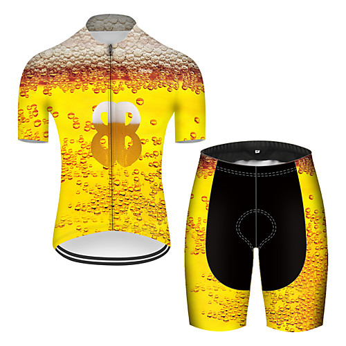 

21Grams Men's Short Sleeve Cycling Jersey with Shorts Black / Yellow Oktoberfest Beer Bike Breathable Sports Patterned Mountain Bike MTB Road Bike Cycling Clothing Apparel / Stretchy