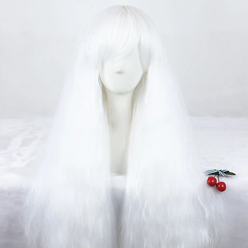 

Cosplay Costume Wig Cosplay Wig Lolita Curly Cosplay Halloween Asymmetrical With Bangs Wig Long White Synthetic Hair 27 inch Women's Anime Cosplay Fluffy White