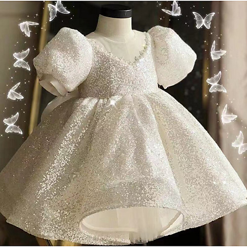 

Princess / Ball Gown Knee Length Wedding / Party Flower Girl Dresses - Tulle Sleeveless V Neck with Bow(s) / Paillette