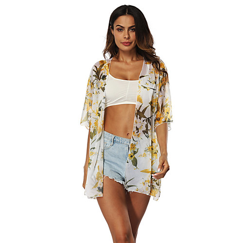 

Women's White Cover-Up Swimwear Swimsuit - Geometric One-Size White