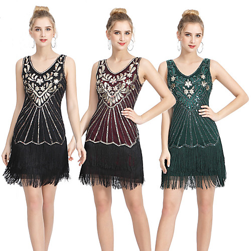 

The Great Gatsby 1920s Vintage Vacation Dress Flapper Dress Prom Dress Women's Sequins Tassel Fringe Costume Wine / Black / Red Vintage Cosplay Party Homecoming Prom Sleeveless