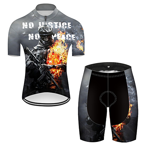 

21Grams Men's Short Sleeve Cycling Jersey with Shorts Nylon Black / Yellow Peace & Love Bike Quick Dry Breathable Sports Patterned Mountain Bike MTB Road Bike Cycling Clothing Apparel / Stretchy