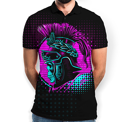 

Men's Graphic Skull Print Polo Basic Daily Black