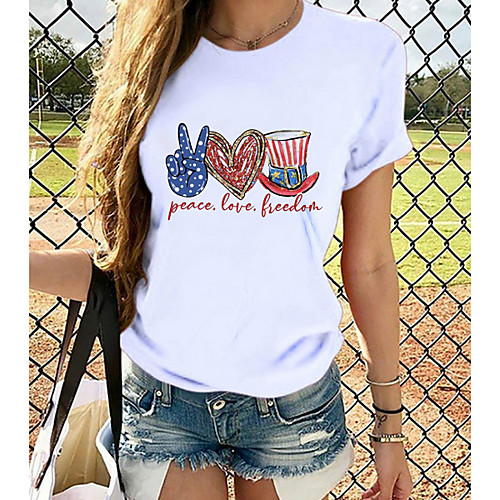 

Women's T-shirt Graphic Tops - Print Round Neck Basic Daily Spring Summer White XS S M L XL 2XL 3XL 4XL