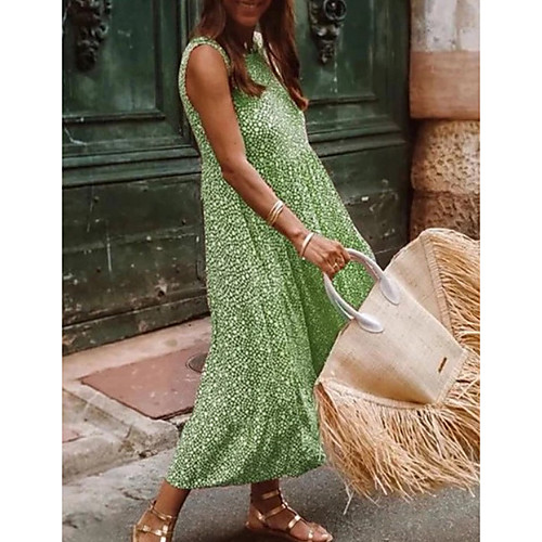 

Women's A-Line Dress Midi Dress - Sleeveless Floral Summer Casual 2020 Red Yellow Green Gray Light Blue S M L XL XXL XXXL
