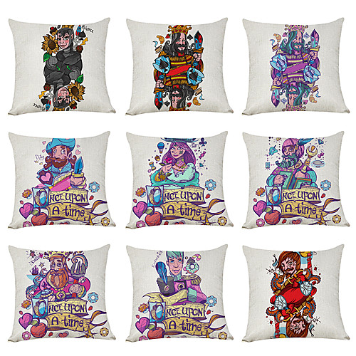 

9 pcs Linen Pillow Cover, Poker Character Casual Modern Square Traditional Classic