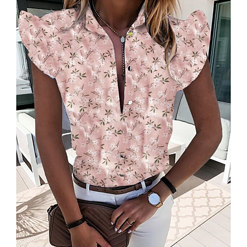 

Women's Shirt Geometric Tops Shirt Collar Daily Summer White Blushing Pink S M L XL 2XL 3XL