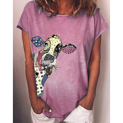 

Women's Tops Geometric T-shirt Round Neck Daily Summer Blue Purple Beige S M L XL 2XL 3XL