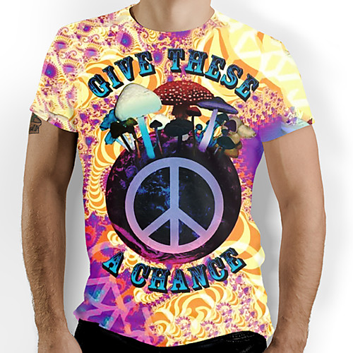 

Men's T shirt Graphic Letter Print Short Sleeve Daily Tops Basic Rainbow