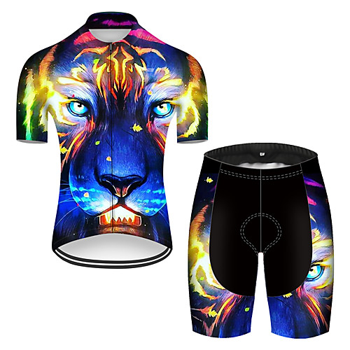 

21Grams Men's Short Sleeve Cycling Jersey with Shorts Nylon Polyester Black / Blue Gradient Animal Tiger Bike Clothing Suit Breathable 3D Pad Quick Dry Ultraviolet Resistant Reflective Strips Sports